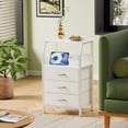 thumbnail image 3 of Furnulem 3 Drawer Night Stand with Charging Station,Bedside Table with Fabric Drawers,Small Dresser for Bedroom,White, 3 of 9
