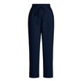 thumbnail image 6 of Women's Lounge Pants Elastic High Waist Drawstring Linen Ankle Solid Color Pants Casual Slim Tapered Cropped Trousers with Side Pockets, Lightweight Straight Leg Vacation Jogger Pants, 6 of 6