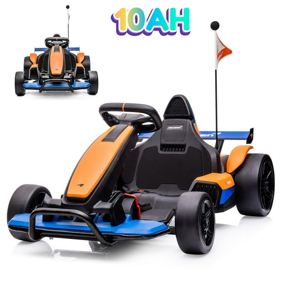 Sakiyr 24V 10AH Go Kart, Licensed McLaren Racing Drift Car with Hight/Low Speed, Bluetooth Music, High Speed 8MPH, Large Seat