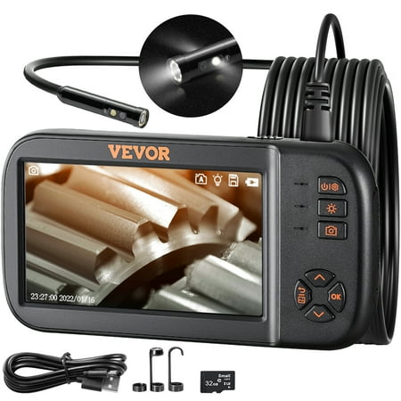VEVOR Triple Lens Industrial Endoscope Camera 4.5" IPS Borescope Inspection Camera,1080P Sewer Camera with 16.4 ft camera cable & 32GB Card
