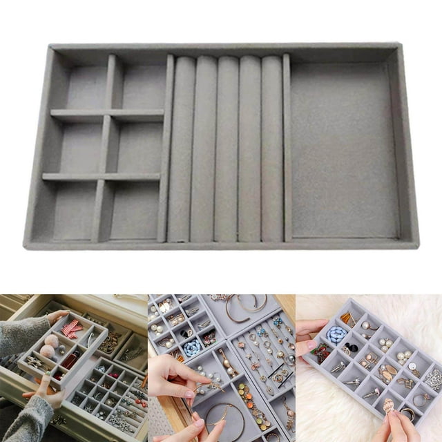 Stackable Jewelry Tray Multipurpose Portable Velvet for Rings Earring Storage Jewellery Brooch Gemstones Bangle