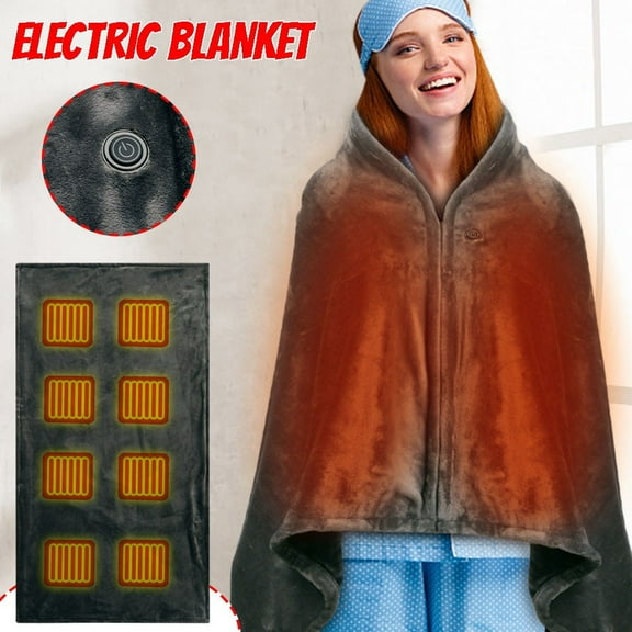 Openpig Electric Heating Blanket (150x85cm) USB Charging Heated Shawl Zipper Warm Shawl Coral Fleece Plush with 3 Heat Level Settings for Car Office Home Travel