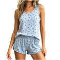thumbnail image 4 of Tqcoqu Women's Floral Modal 2 Piece Pajama Set, Round Neck Sleeveless Tank Top & Elastic Waist Lettuce Trim Shorts, Soft Summer Loungewear Sleepwear Outfit Set for Women,Blue Women's L-XXL, 4 of 5