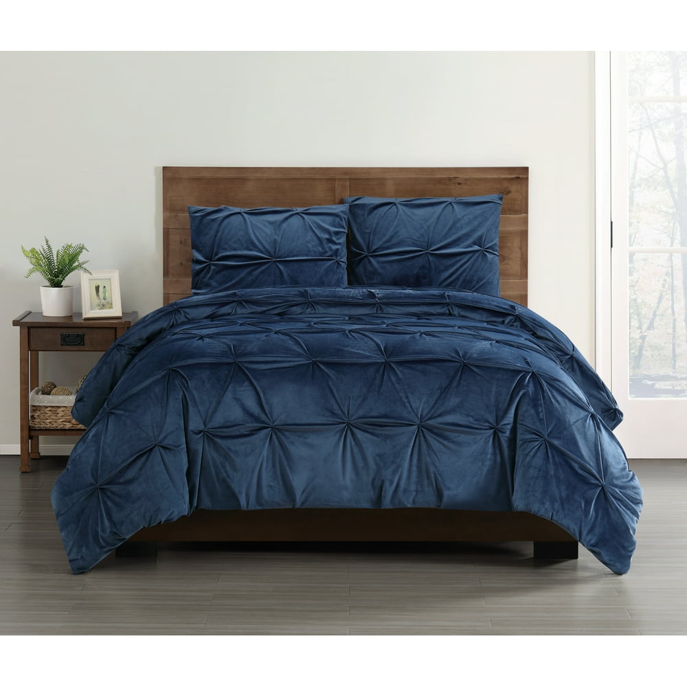Truly Soft Everyday Pleated Velvet Comforter Sets Navy Full / Queen