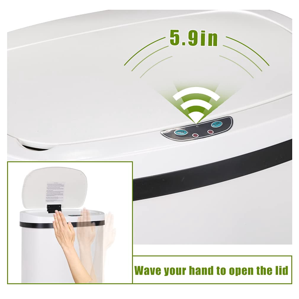 FDW  13 Gallon Stainless Steel Touchless Garbage Trash Can with Motion Sensor for Indoor Use(White)