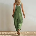 thumbnail image 4 of Linen Jumpsuits for Women Summer Fall Casual Sleeveless Wide Leg Overalls Adjustable Strap Jumpsuit Trendy Beach Vacation Outfit Army Green S, 4 of 7