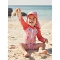 thumbnail image 4 of Argulvti Toddler Boy Rash Guard Swimsuit Shrimp Print Long Sleeves Front Zipper Striped Bathing Suit with Hat, 4 of 9