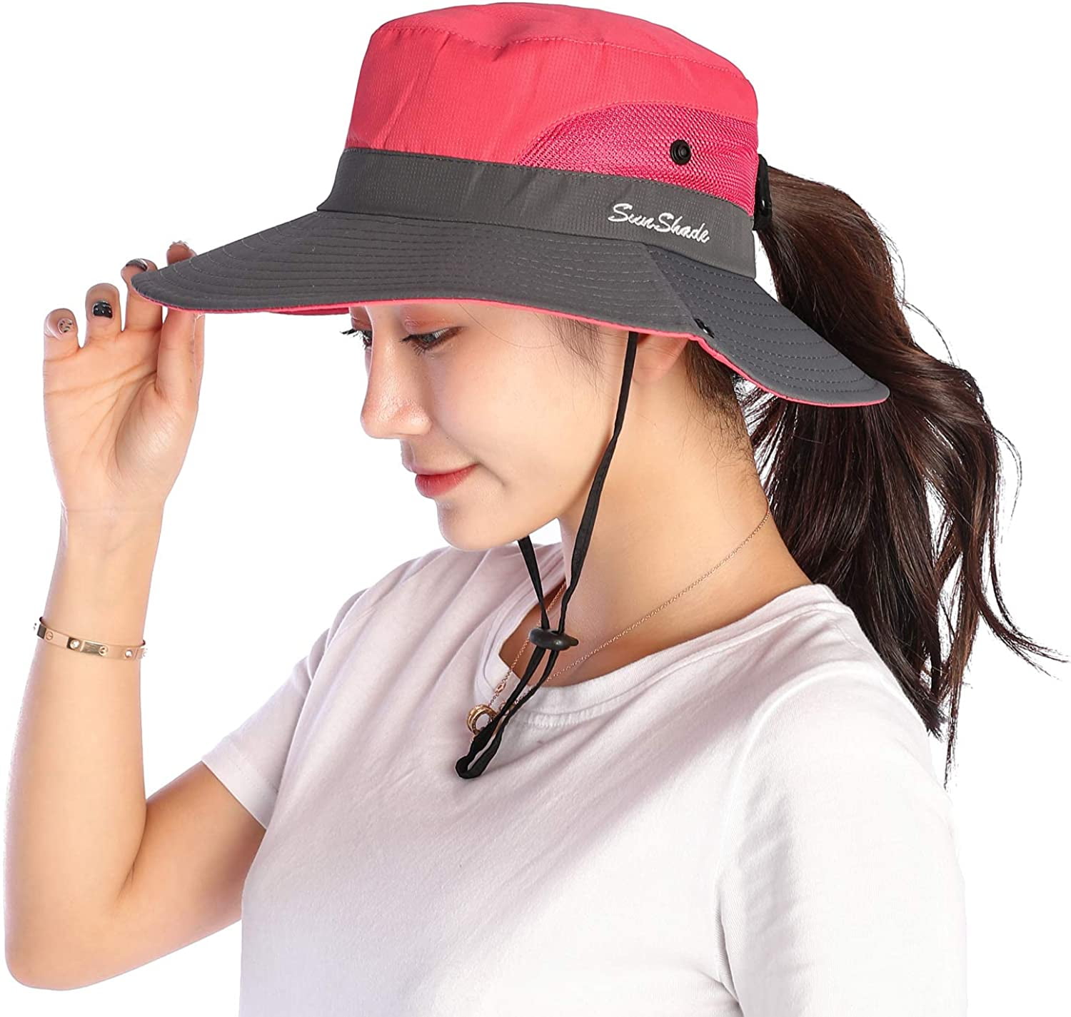 Women Sun Hat Wide Brim Bucket Mesh 