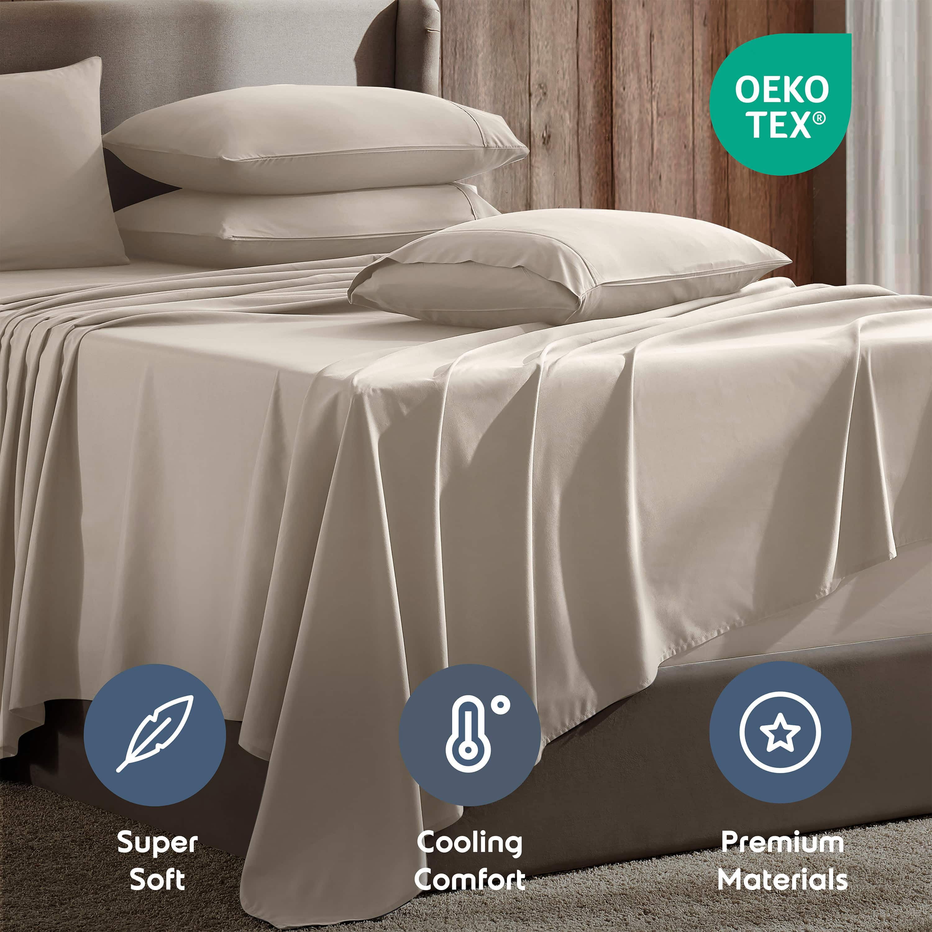 LammaLoe Extra Deep Pocket Twin Sheets set, Fits 18"-24" Mattress, 4 Piece Soft Microfiber Bed Sheet Sets, Beige Cream
