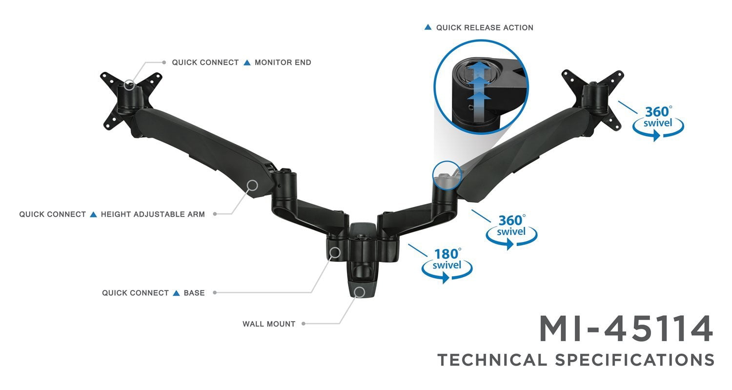 Mount-It! Dual Monitor Desk Mount Stand With Gas Spring Arms