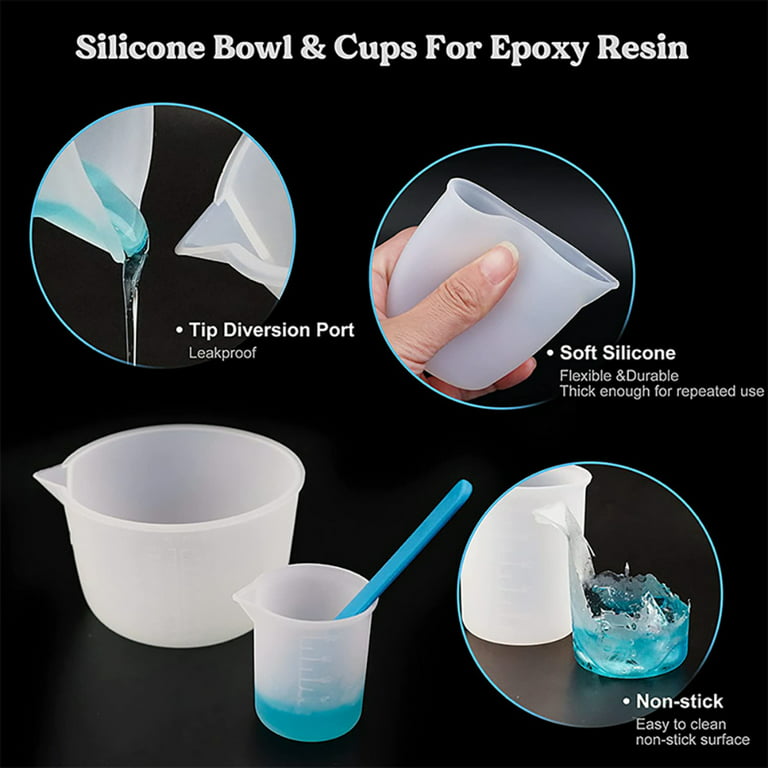 EUBUY Silicone Resin Measuring Cups Tool Kit Large Epoxy Resin Mixing Bowl  Jewelry Making Waxing Mold with Silicone Stir Sticks Pipettes Finger Cots