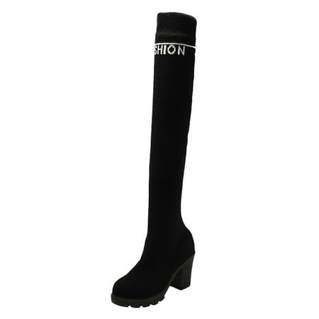 

LBECLEY Extra Wide Calf Boots for Women Knee High Ladies Shoes Thick High Heel Boots Casual Soft Bottom Non Slip Wool Boots Long Tube Over Knee Boots Cute Long Thigh High Boots Black 41