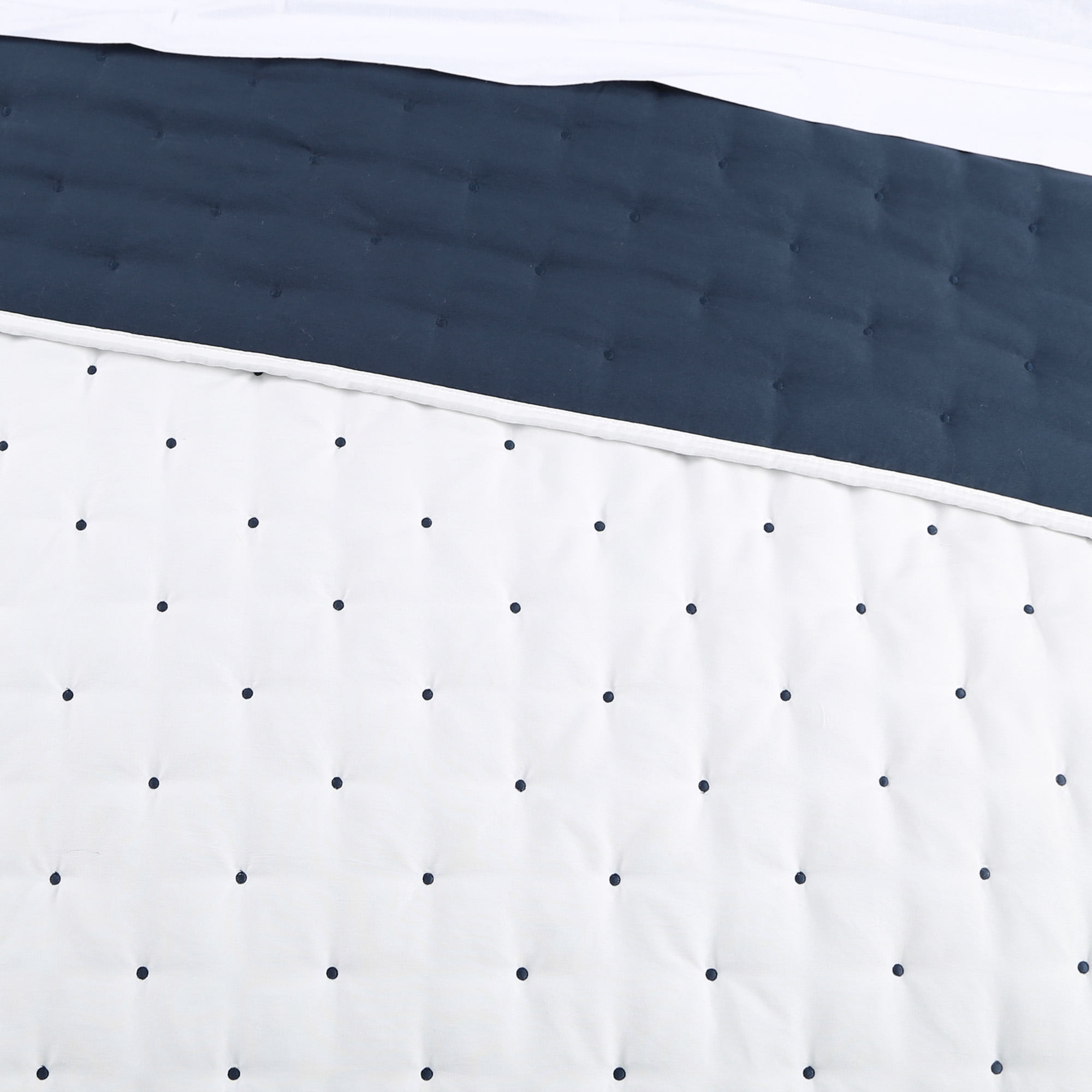 Levtex Home - Embroidered Swiss Dot Quilt Set - Full/Queen Quilt and Two Standard Shams - Dot - Navy and White - Quilt (88x92in.) and Shams (20x26in.) - Reversible - Polyester