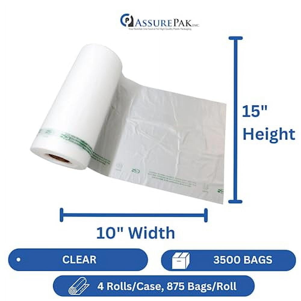 Plastic Bag-Clear HDPE Produce Rolls 10"x15" 11 mic (0.44 mil) - 3500 bags/case