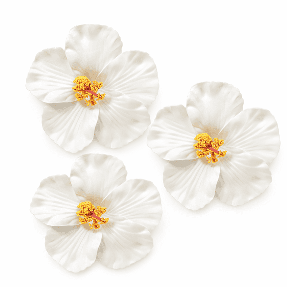 SELVORIA 3 Pcs Flower Hair Clips,3.5" Eco-Friendly EVA Flower Clips for Hair,Tropical Hawaiian Style Flower Clips for Women,White