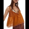 thumbnail image 2 of Camiseta Sin Mangas con Ribete de Encaje para Mujer, Estilo Y2K, con Lazo Frontal, Semitransparente, , Sin Mangas, con Cuello Redondo y Holgada. Marrón L, 2 of 9