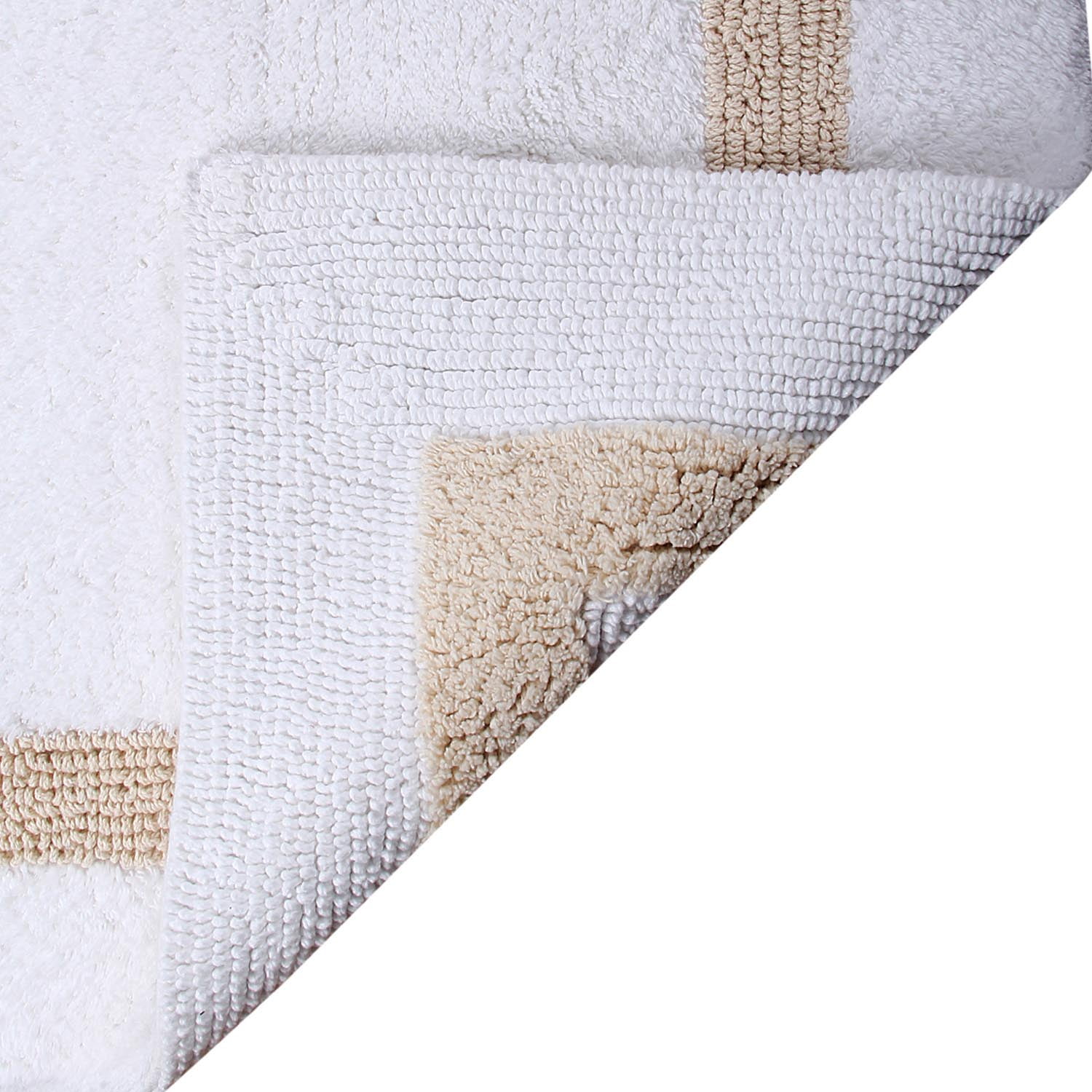 Better Trends 5 Piece Bathroom Rugs Set 100% Cotton Bath Rug Soft, Water Absorbent, Reversible, Machine Washable for Bathroom Decor Toilet Base Contour, Runner Mat Hotel Collection - White/Sand
