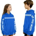 thumbnail image 2 of SERTG Kids Valentine Funny Letter Print Hooded Sweatshirt Girls Long Sleeve Casual Solid Color Spring Fall Fleece-Lined Warm Top(Blue#1,9 Years), 2 of 7