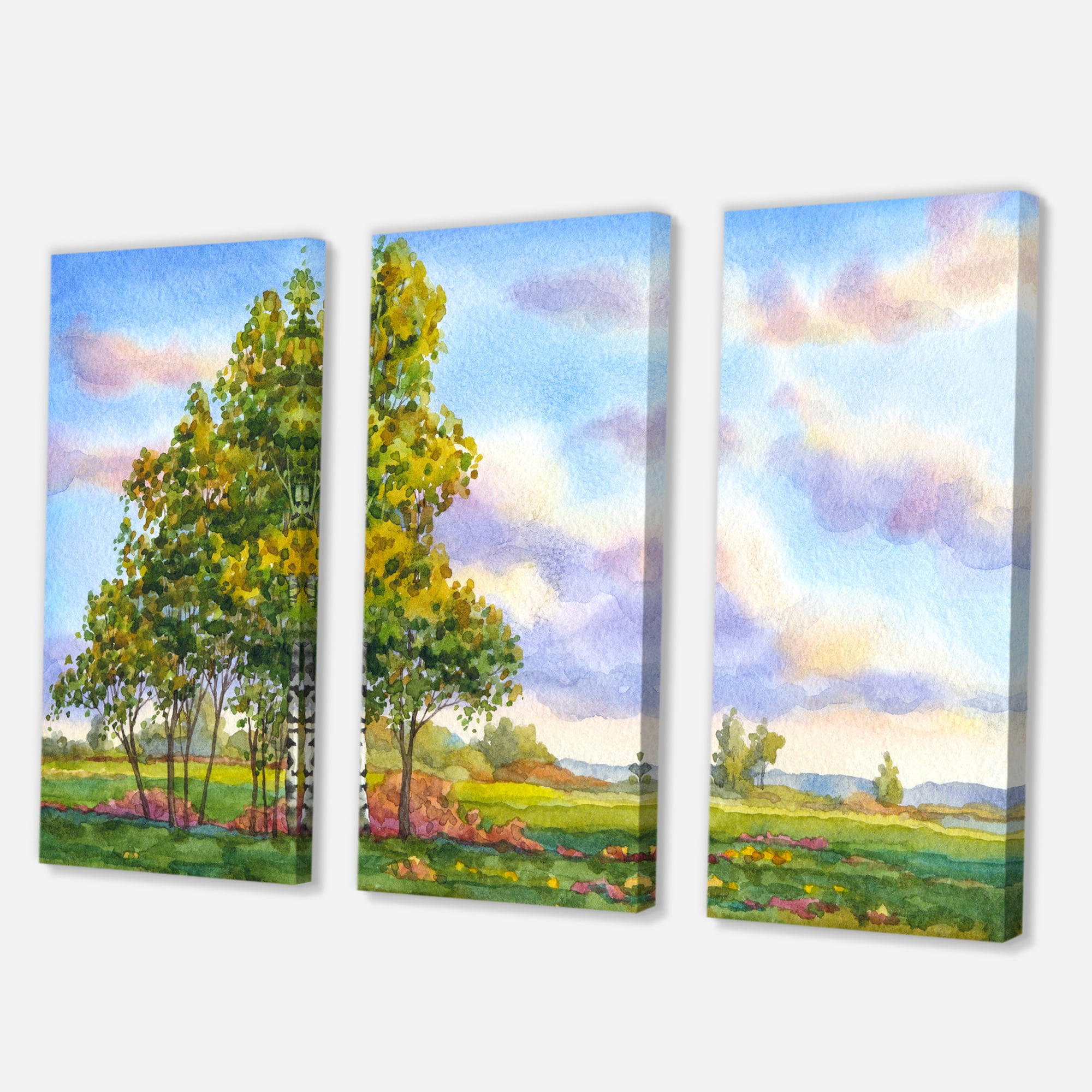 Designart ' The Trees In The Evening Landscape Field ' Traditional Canvas Wall Art Print