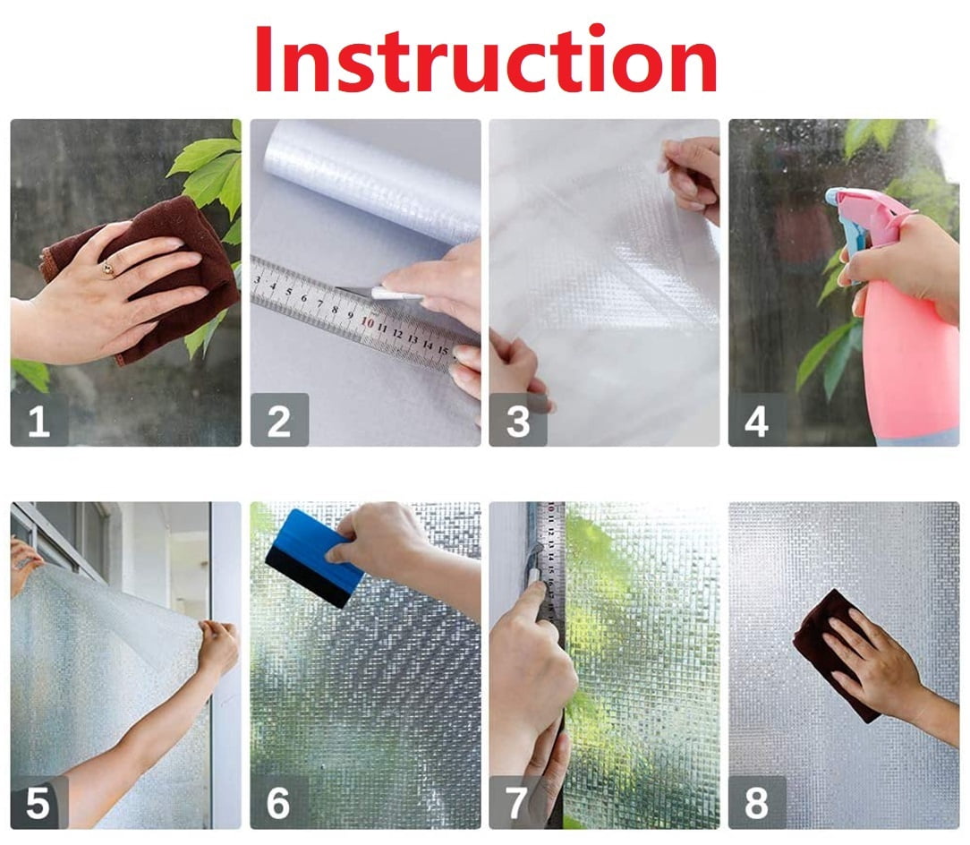 Window Privacy Film 3D Grid Pattern Static Cling to Glass Window Non-Adhesive Stained Glass Window Decals, Heat Control Anti-UV Sun Window Sticker, 3PCS of 17.7 x 78.7 inches, Totally 17.7"x236.2"