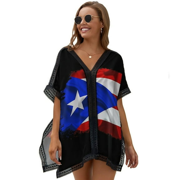 PUERTO RICAN FLAG by Solomaskx Women's Swimsuit Coverup Summer Beach Cover Up Bathing Suit Dress