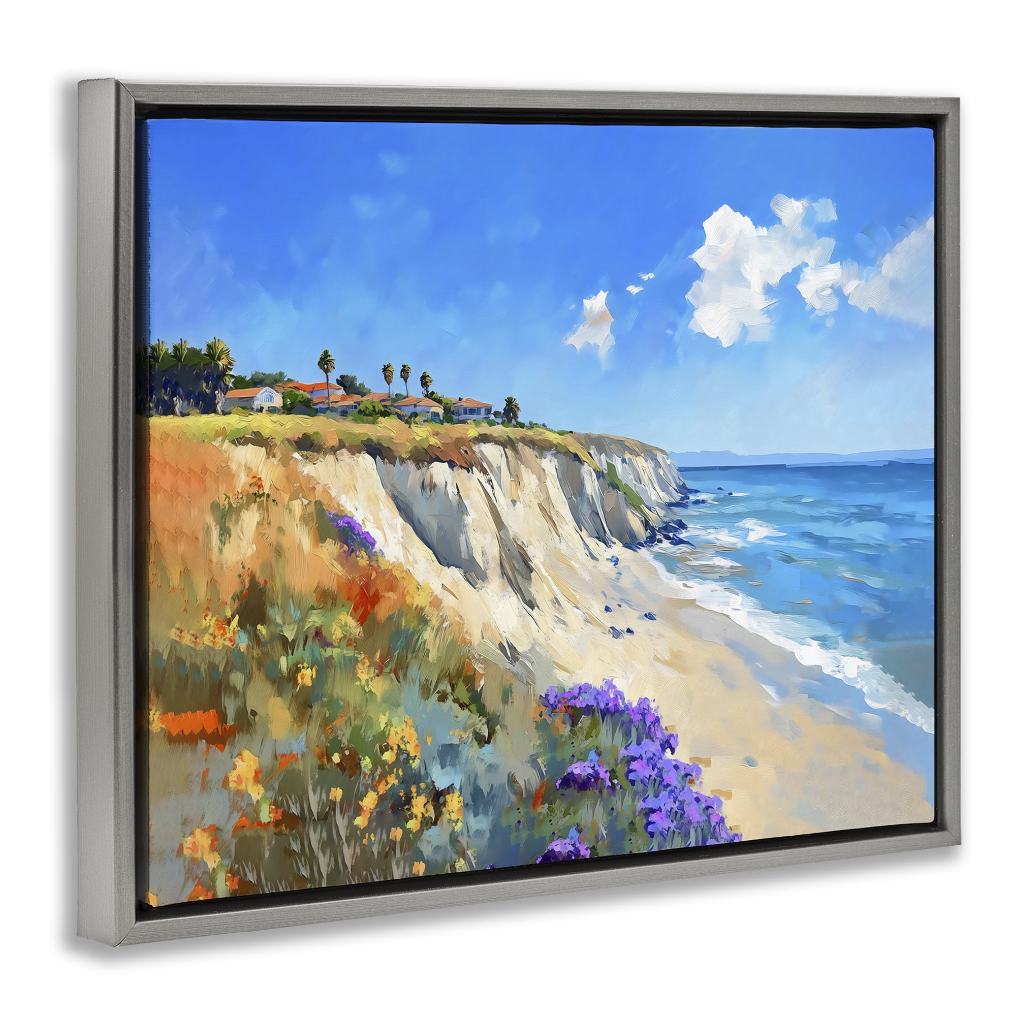 Stupell Industries Coastal Wildflower Field Gray Framed Floater Canvas Wall Art, design by The Prints Vibe
