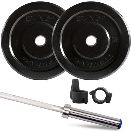 CAP Barbell 85-Pound Bumper Plate Set with Aluma-Lite Bar and Bar Clamps (ships in 3 boxes)