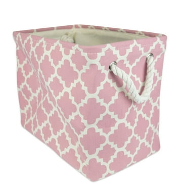 Contemporary Home Living 14" Rose Pink and White Lattice Rectangular Small Storage Basket