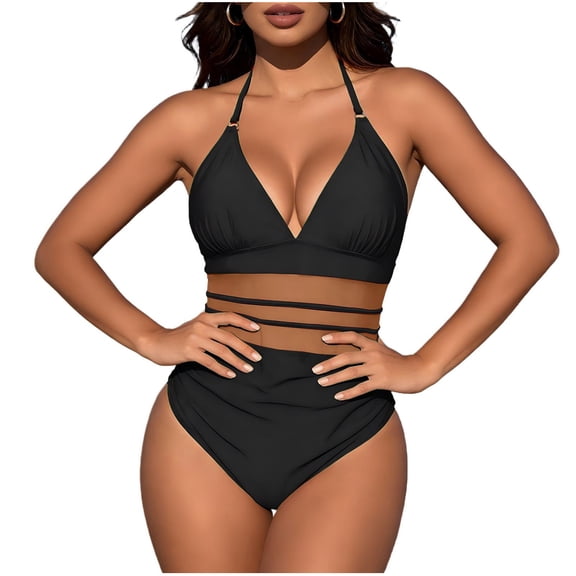 PFRNLF Tummy Control Swimsuits for Women Mesh Sexy One Piece Bathing Suits Slimming V Neck Swimwear