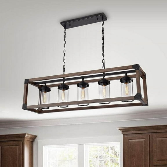 The Lighting Store Daniela 5-light Antique Black Metal and Natural Wood Glass Chandelier