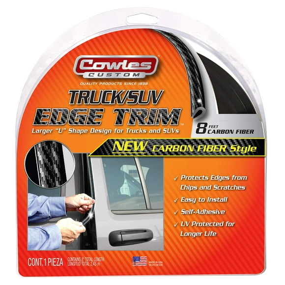 Cowles Custom - Enhanced 8Ft Carbon Fiber U-Channel Edge Guard Trim, 8Ft Flexible Plastic (Pvc) Bumper Protector Accessory, Door Guard For Cars, Trucks, Suv, Atv, Boats