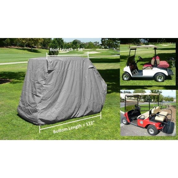 Covered Living Golf Cart Storage Cover for EZGo, Club car 4 Seater with 2 Seater Roof up to 58"L Grey