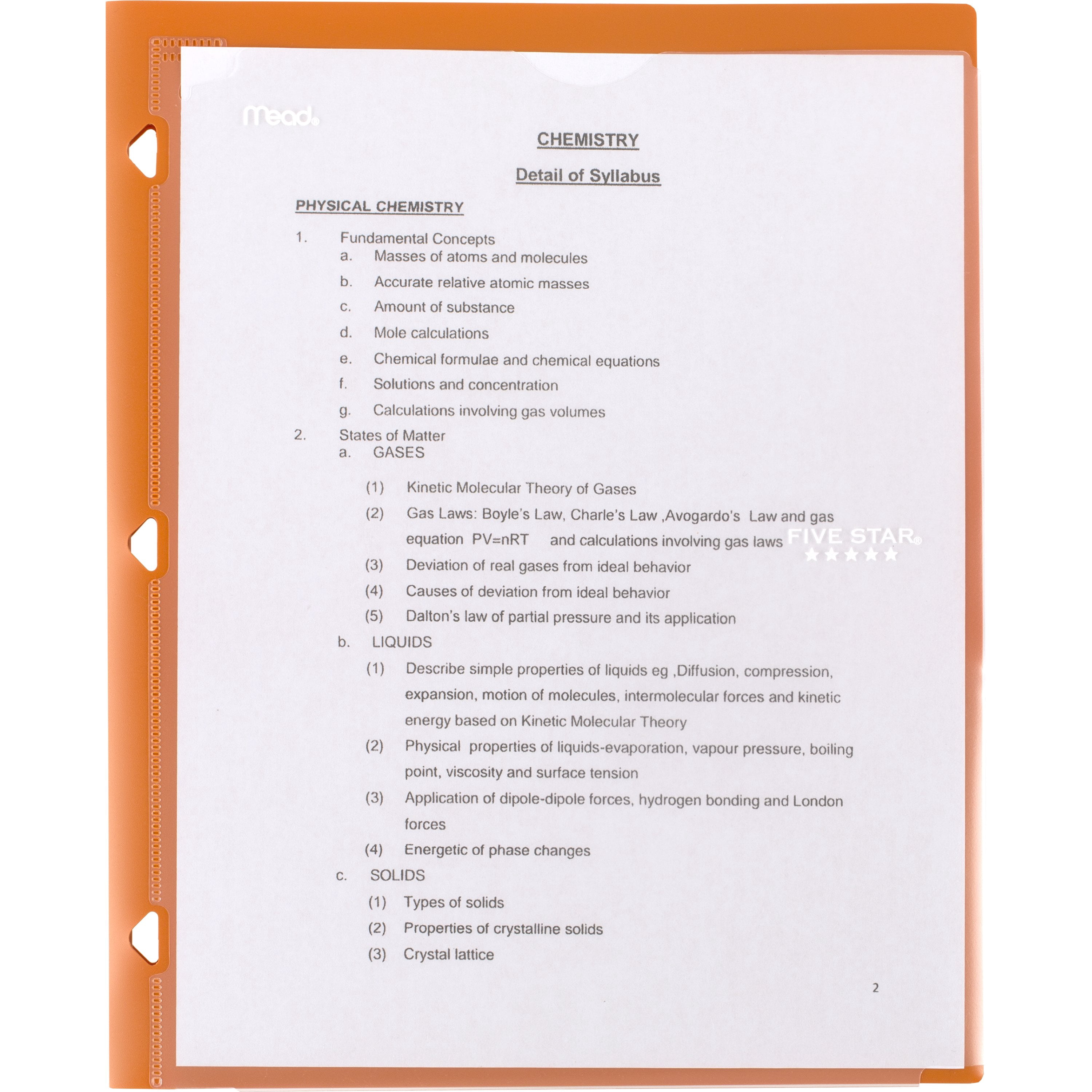 Five Star Clearview 2 Pocket Portfolio Orange