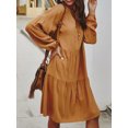thumbnail image 2 of FEORJGP Women's Summer Knee Length Dress Long Sleeve Shirt Dress Front Tie V-Neck Loose A-Line Dress Solid Color Daily Dress Streetwear for Party Holiday, 2 of 7