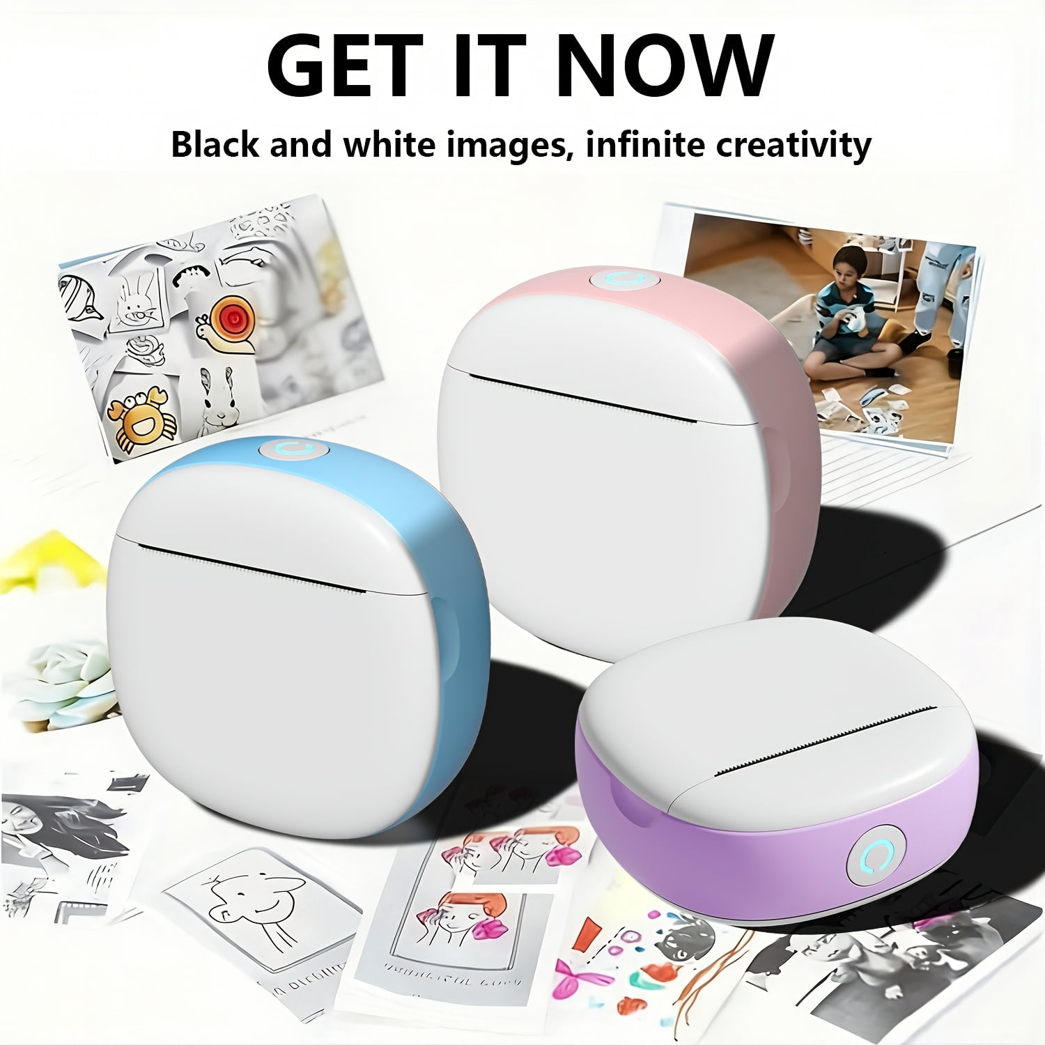 Portable Mini Thermal Printer | 200 DPI, Wireless Wireless Connectivity, Supports Photo & Label Printing, USB Charging, Ink-Free Operation-Ideal for Home & Travel Use, Includes USB Data Cable | COBEI