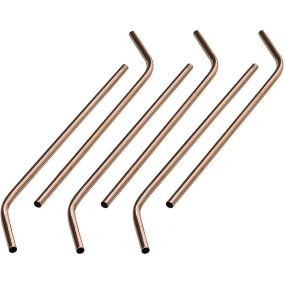 - Reusable Set of 6 - Bent Pure Copper Straight Drinking Straws With CLEANING BRUSH