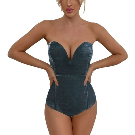 XLZWNU Shapewear Tummy Control Shapewear Shapewear Bodysuit Fashion Winter Suit All Velvet Top Gold Autumn Jumpsuit Bodysuits for Women Body Suits for Womens 1PC Shapewear Dark Gray M