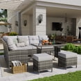 thumbnail image 5 of POTEBAN Outdoor Rattan 7-Piece Dining Set, Sectional Sofa Couch with Table & Chairs, All-Weather Conversation Set for Deck, Backyard, Grey, 5 of 10