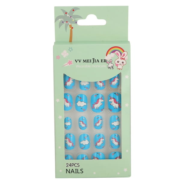 Uñas postizas para niñas, 24 piezas, uñas postizas removibles para niños, uñas postizas para niños diseñadas para profesionales