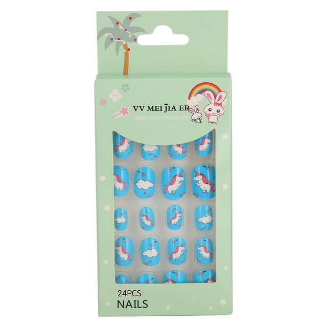 Uñas postizas para niñas, 24 piezas, uñas postizas removibles para niños, uñas postizas para niños diseñadas para profesionales