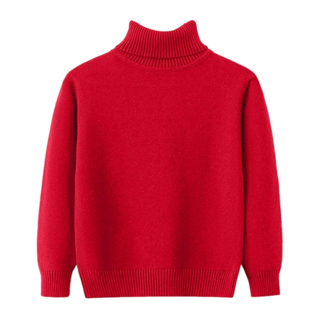 Splozh Chandail pour Bébé et Tout-Petit Garçon, Chandail pour Filles, Chandail à Col Montant pour Enfants, Chandail Tricoté Uni de Base pour Garçons et Filles, Rouge, 7-8 Ans