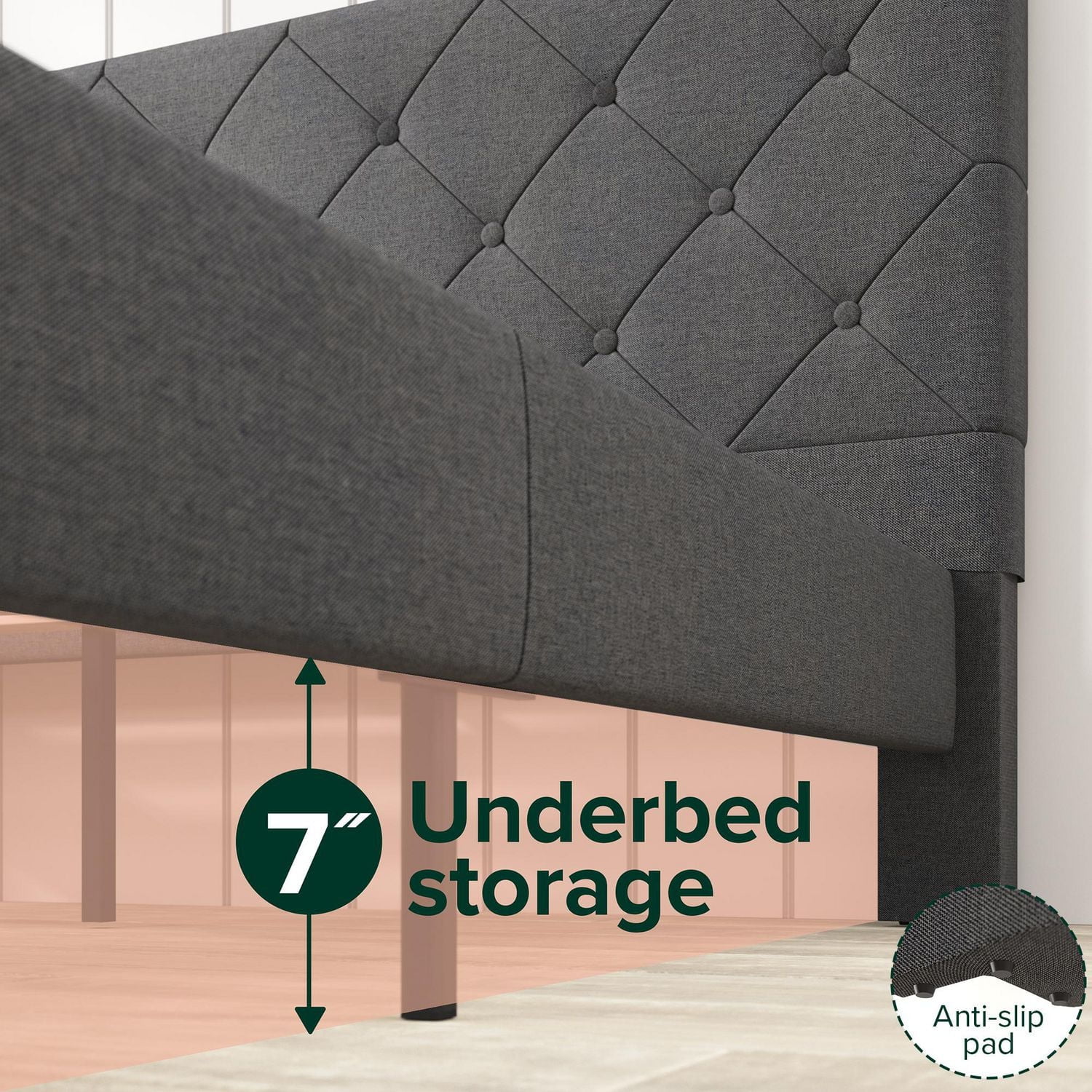 Zinus Shalini Cadre de lit plateforme rembourré 14 po, Gris foncé