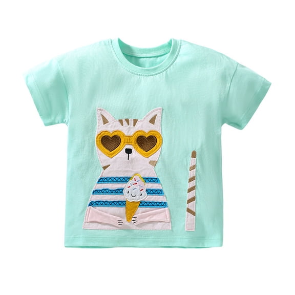 Hiijoy Toddler Girls Casual T-Shirt Cartoon Cat Print Short Sleeved T Shirt Graphic Tee