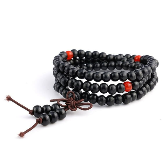 Clerance! 6mm Black Knotted Imitation Red Sandalwood Chinese Knot Buddhist Beads Bracelet Multi-Circle Wooden Bracelet