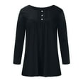 thumbnail image 3 of Pntutb Womens Solid Round Neck Button Pleated Pullover Long Sleeve Top Blouse Black XL, 3 of 5