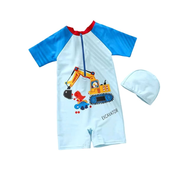 LRen Toddler Boys Swimsuit One Piece Rash Guard Suits Short Sleeve Swimwear Kids UPF 50 Bathing Suit Zip Rashguards