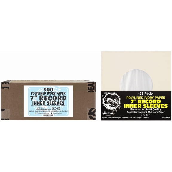 (500) Super Heavyweight Polylined Ivory Paper Inner Sleeves for 7" Records - Archival Quality, Acid-Free, Static-Free - Premium Protection - 07IAIV