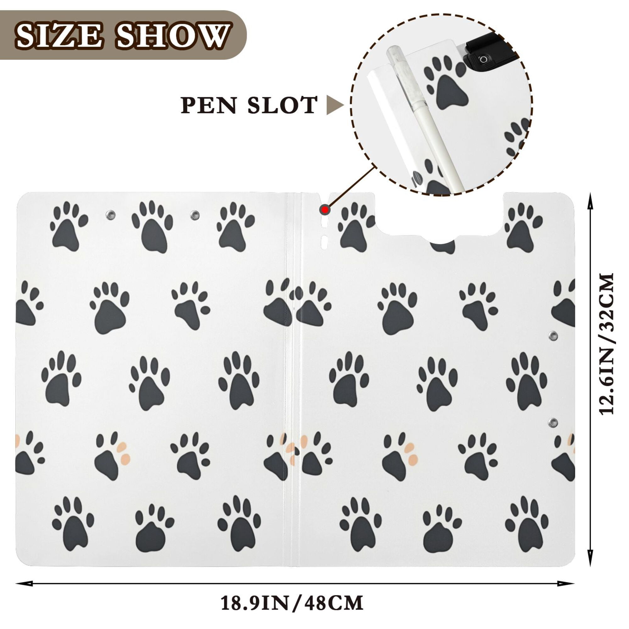 FORMRS A4 Clipboard Folder with Pen Holder Horizontal Foldable School Office Binder, Black Cartoon Cat Paw