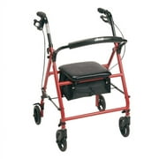 Drive Medical Steel Rollator, Rolling Walker with 6" Wheels and Padded Seat, Red