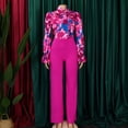 thumbnail image 5 of AURA Women Plus Size Floral Printed Two Piece Set Long Sleeve Shirt Wide Leg Pants Autumn Winter Outfit, 5 of 10